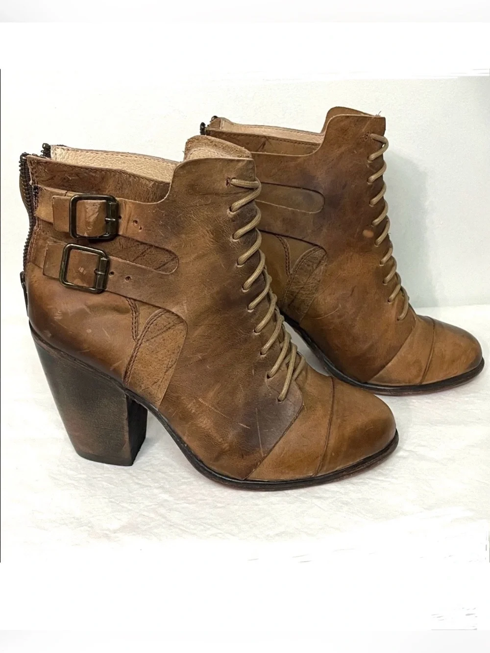 Freebird by Steven Malry Boho Brown Leather Lace Up Ankle Booties Heel Boots 9